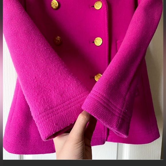 J.Crew 💕 Barbie Hot Pink Stadium Spring Short Double Breasted Fuchsia Pea Coat - Picture 7 of 13